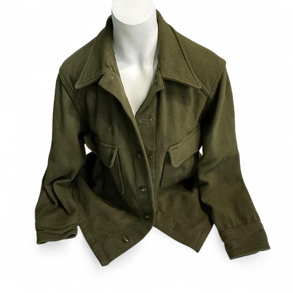 Vintage‎ Olive Wool Field Jacket | 1950s Military Workwear | Boxy Utility Coat